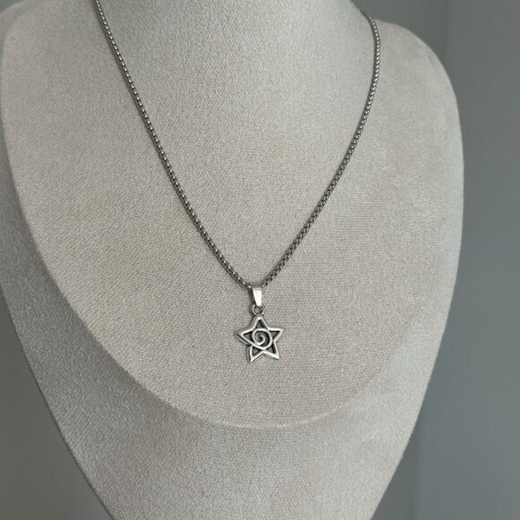 Sku:0333 Silver chain necklace silver double-sided pendant star stainless steel - Picture 2 of 3